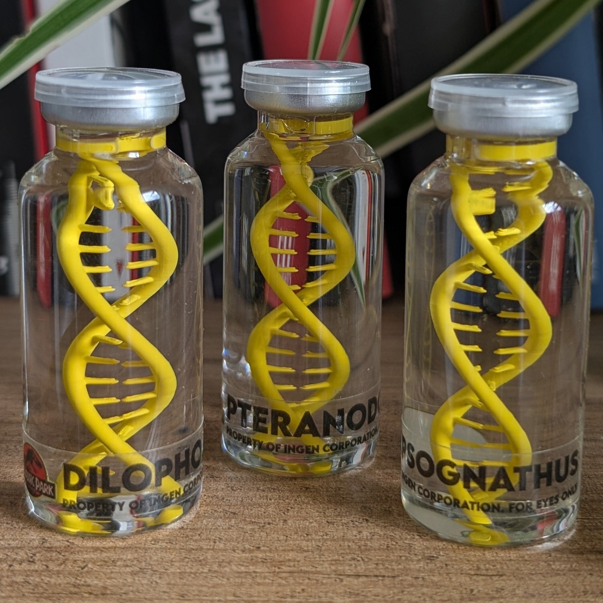 Vue de présentation des fioles d'ADN Jurassic Park Version 30mL.