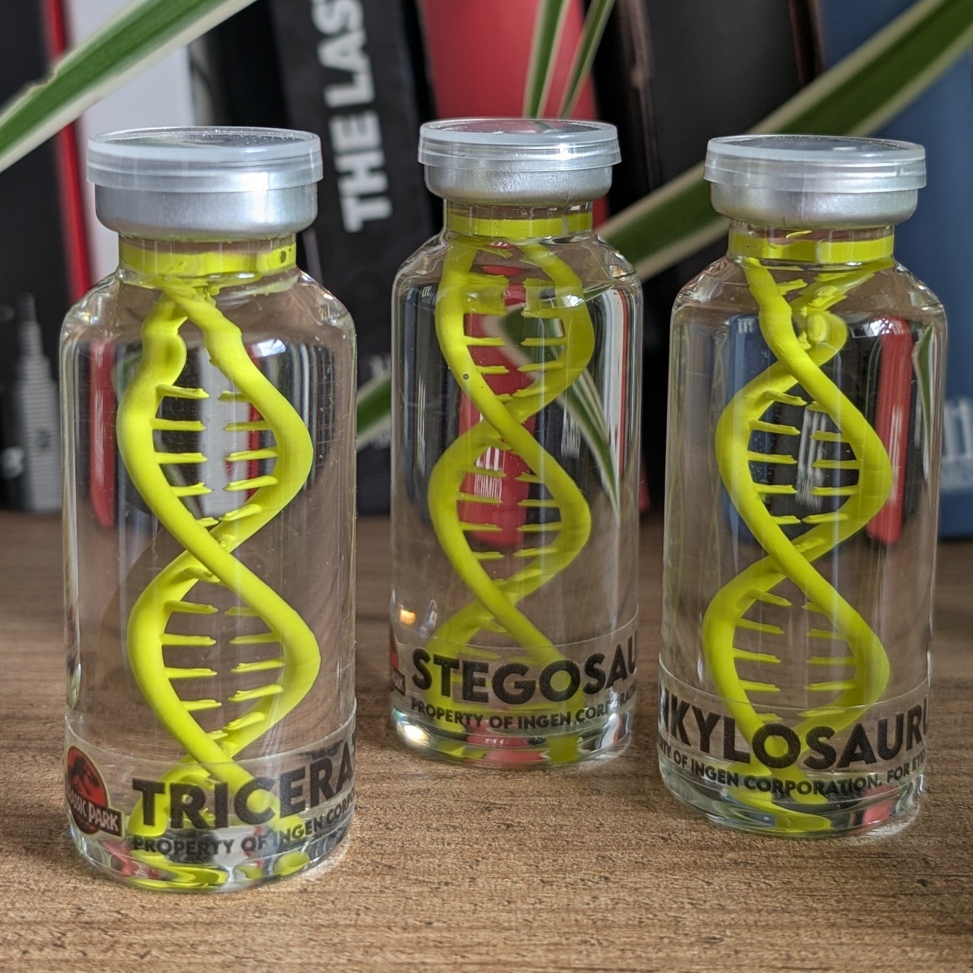 Vue de présentation des fioles d'ADN Jurassic Park Version 30mL.